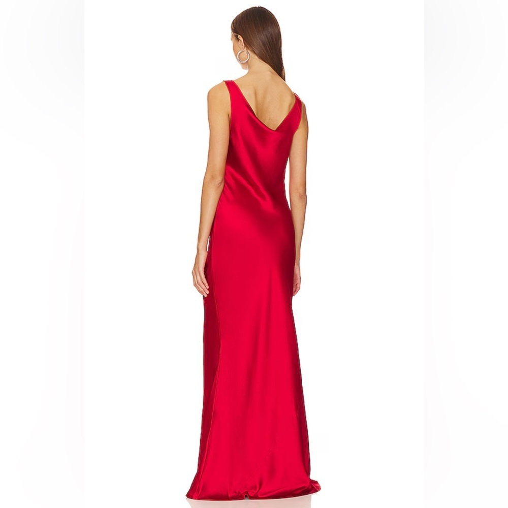 Norma Kamali Deep Drape Neck Gown Tiger Red satin Maxi Dress AS IS Revolve S - Picture 3 of 11